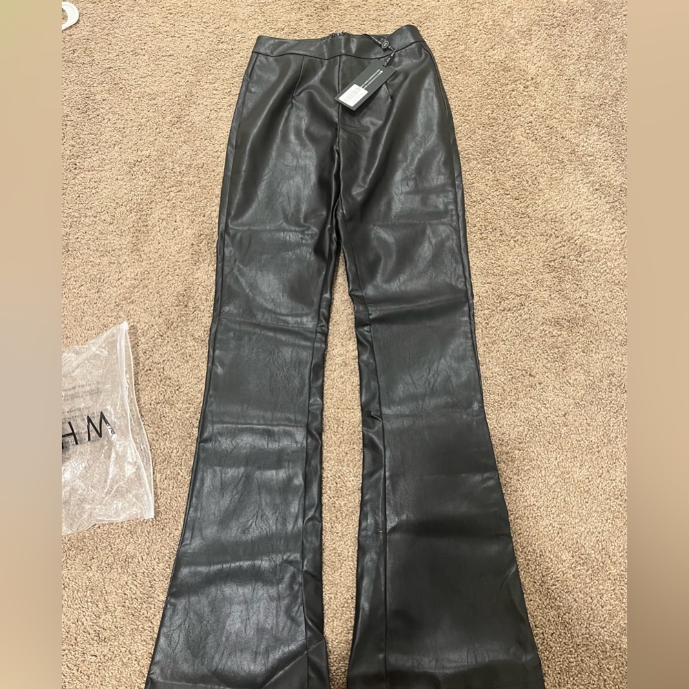 WHITE fox Black Leather pants